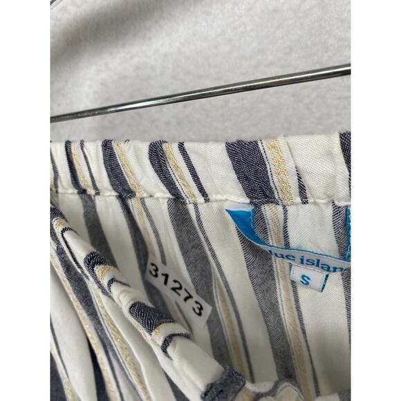 BLUE ISLAND Jumpsuit Small Striped Cinched Waist Strapless Rayon White Navy - Picture 14 of 14